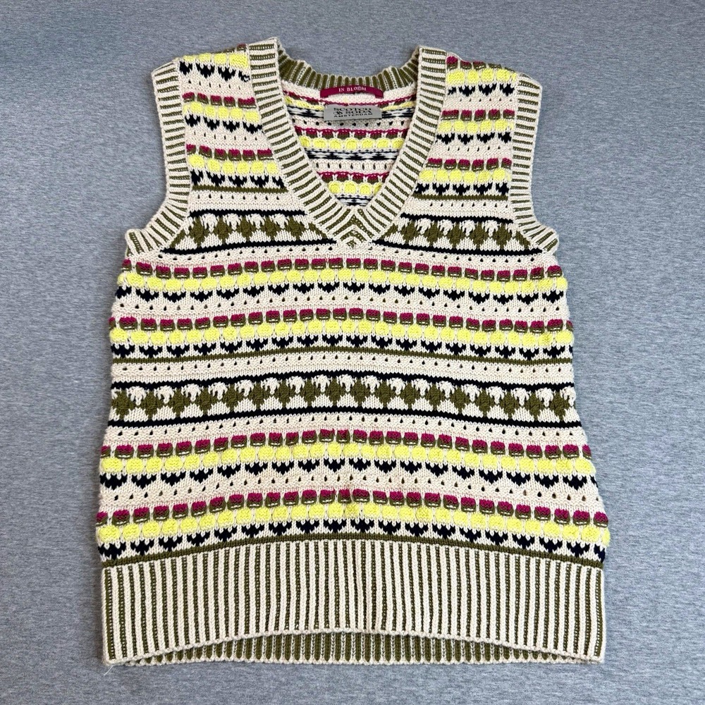 Scotch & Soda Mixed Stitch Knit Sweater Vest V-Neck Multi Color Womens Size XS